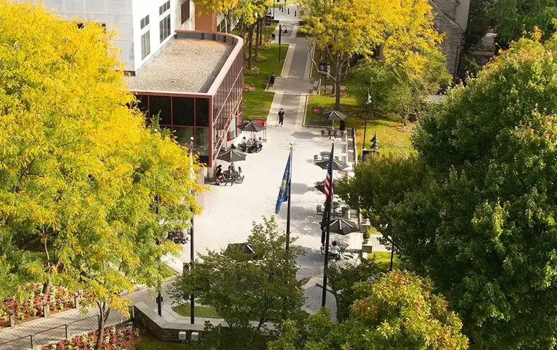 Aerial view of PCOM's Central Courtyard on the Philadelphia, PA, campus