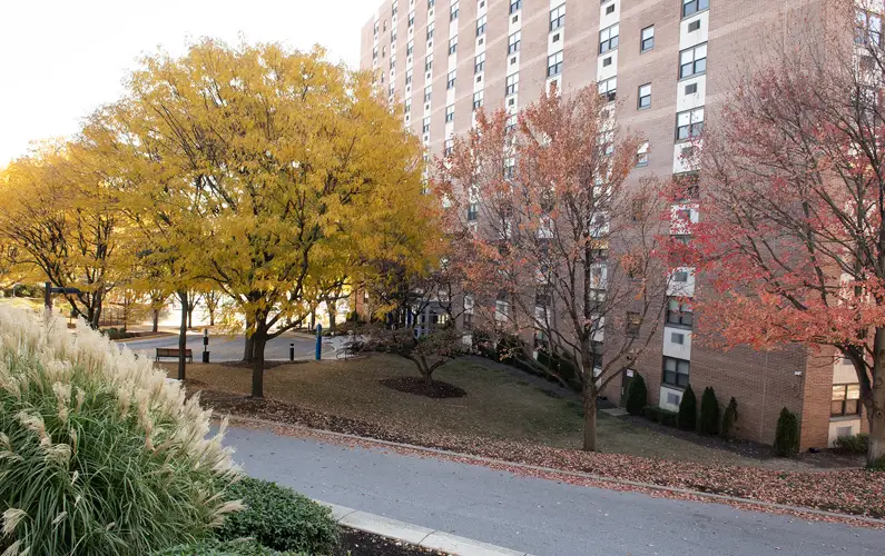 View of Meta Christy House building on a fall afternoon