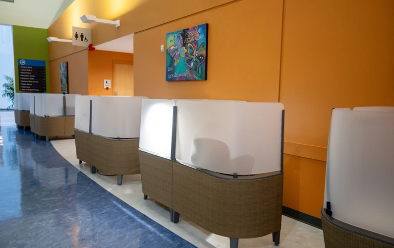 Photo of the main hallway and study pods of the Old Peachtree Building at PCOM Georgia