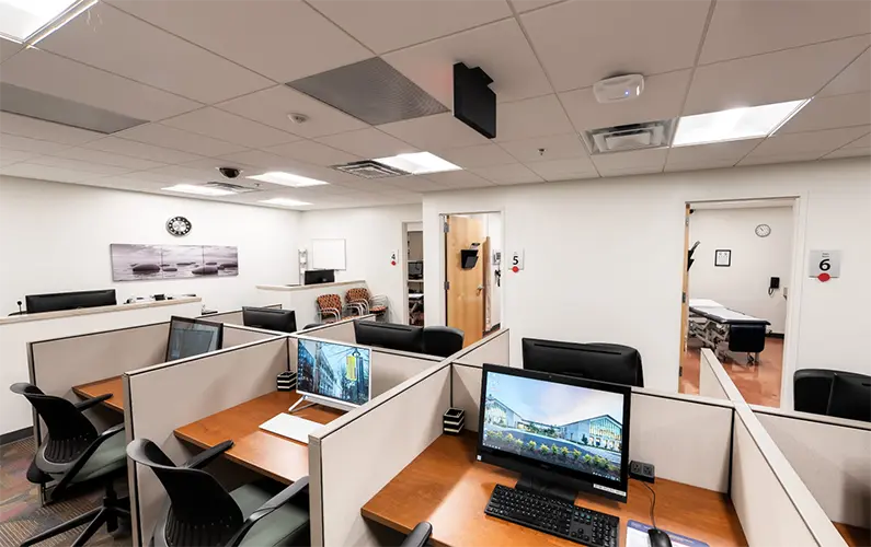 Exam room and working area of the PCOM Georgia Simulation Center