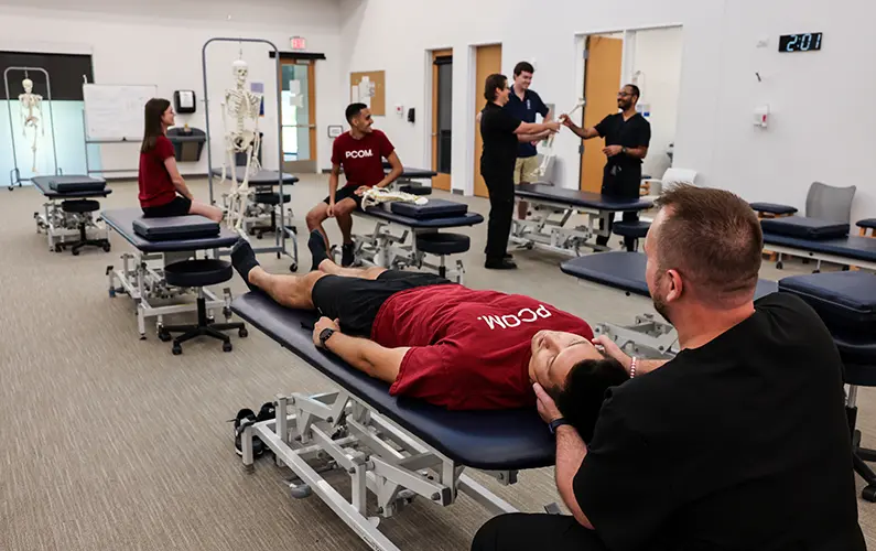 Students practice OMM techniques in lab setting